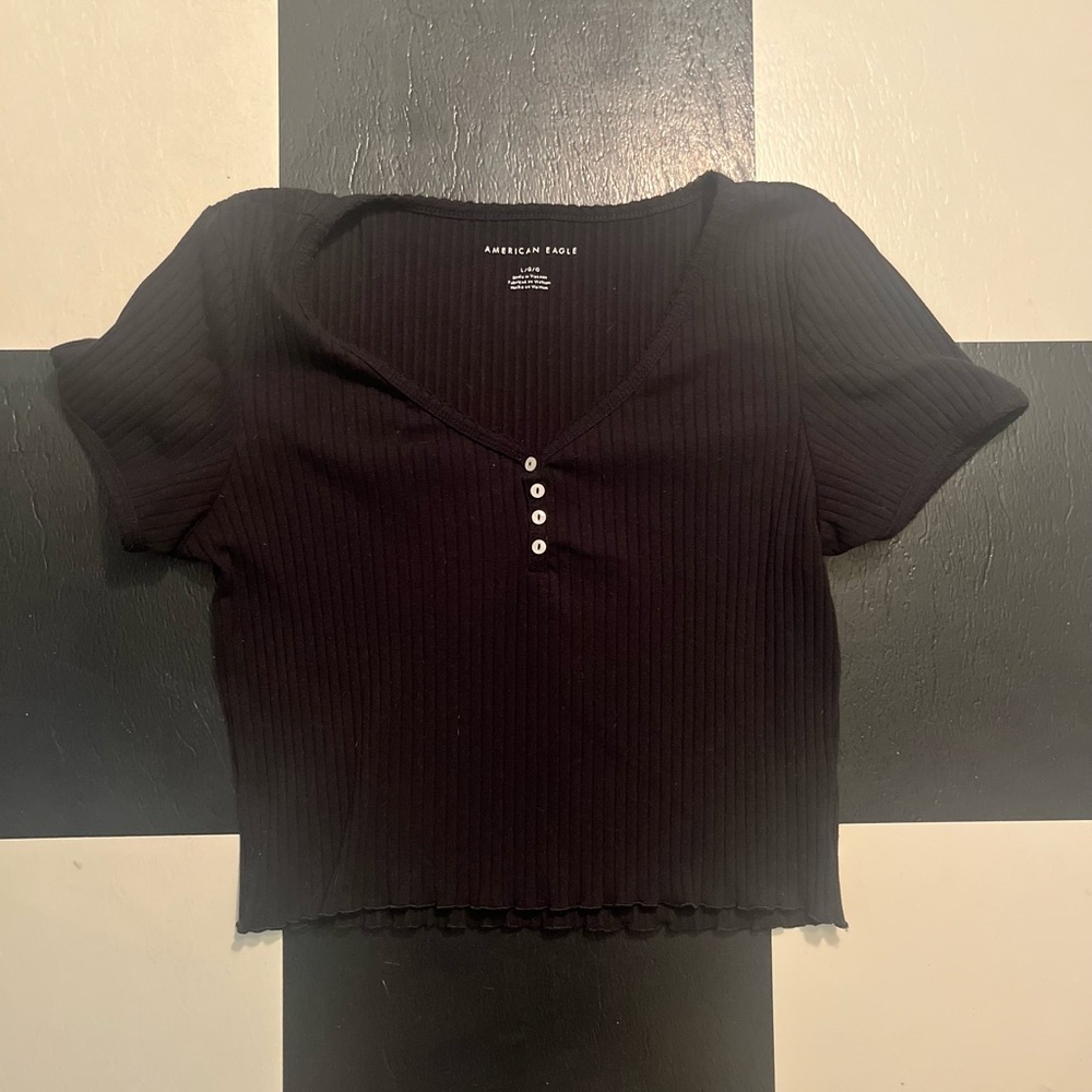 American Eagle Outfitters Black Ribbed Crop Top